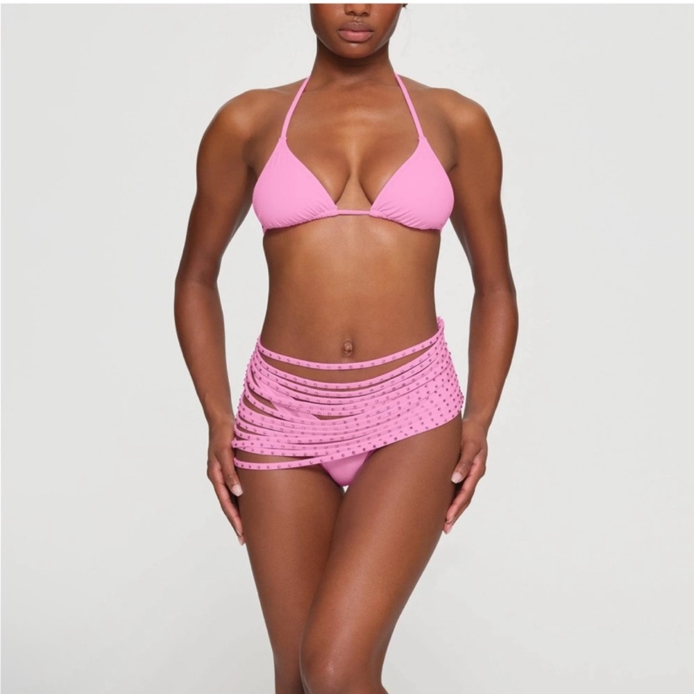 SKIMS Pink Rhinestone Swim Skirt